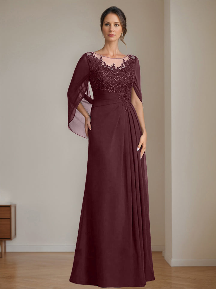 A-Line/Princess Scoop Floor-Length Mother of the Bride Dresses with Pleated & Sequins