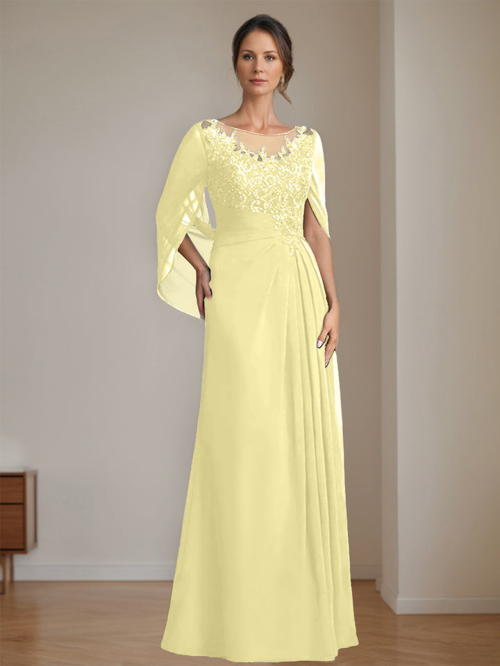 A-Line/Princess Scoop Floor-Length Mother of the Bride Dresses with Pleated & Sequins