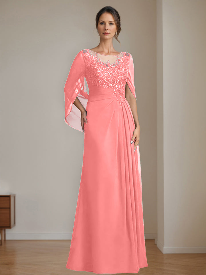 A-Line/Princess Scoop Floor-Length Mother of the Bride Dresses with Pleated & Sequins