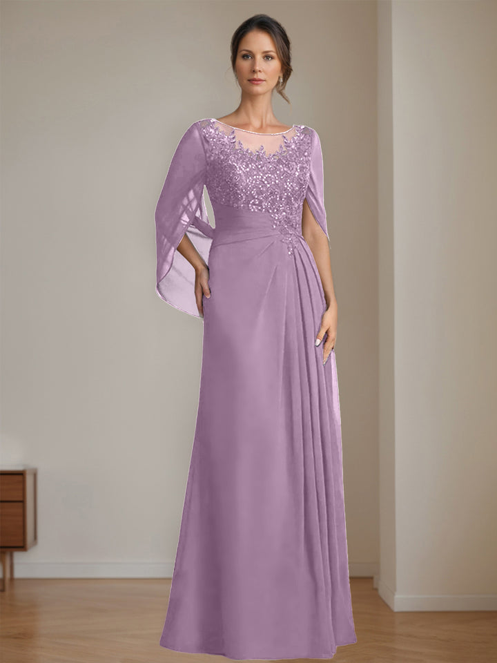 A-Line/Princess Scoop Floor-Length Mother of the Bride Dresses with Pleated & Sequins