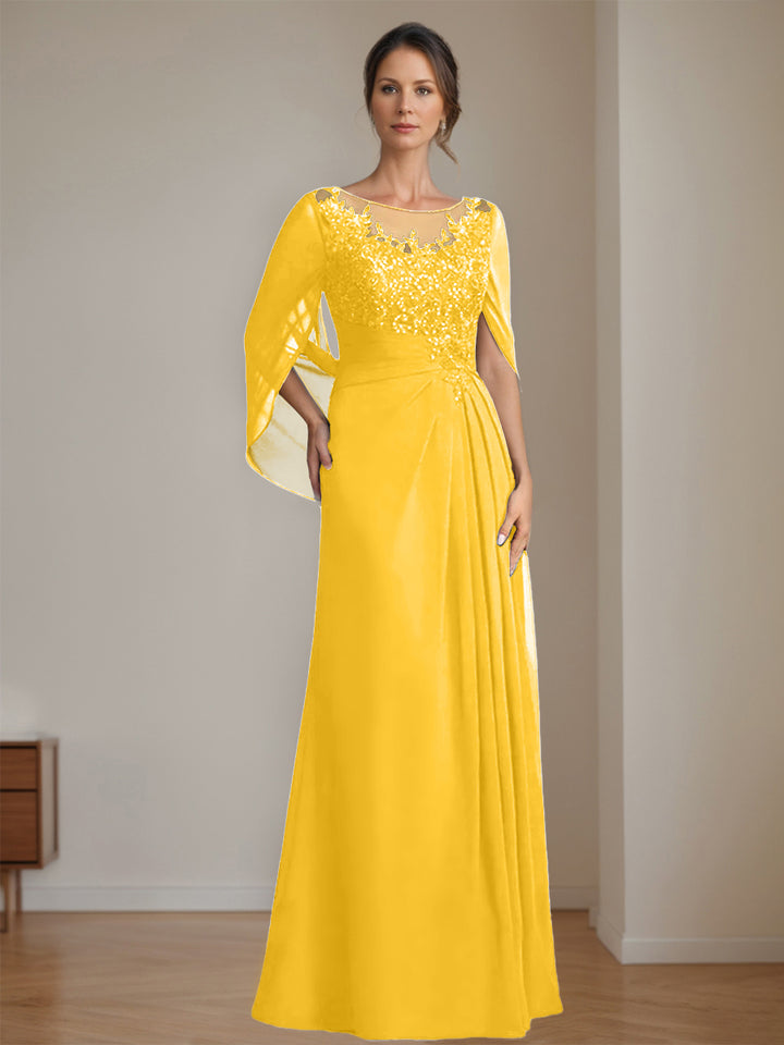 A-Line/Princess Scoop Floor-Length Mother of the Bride Dresses with Pleated & Sequins