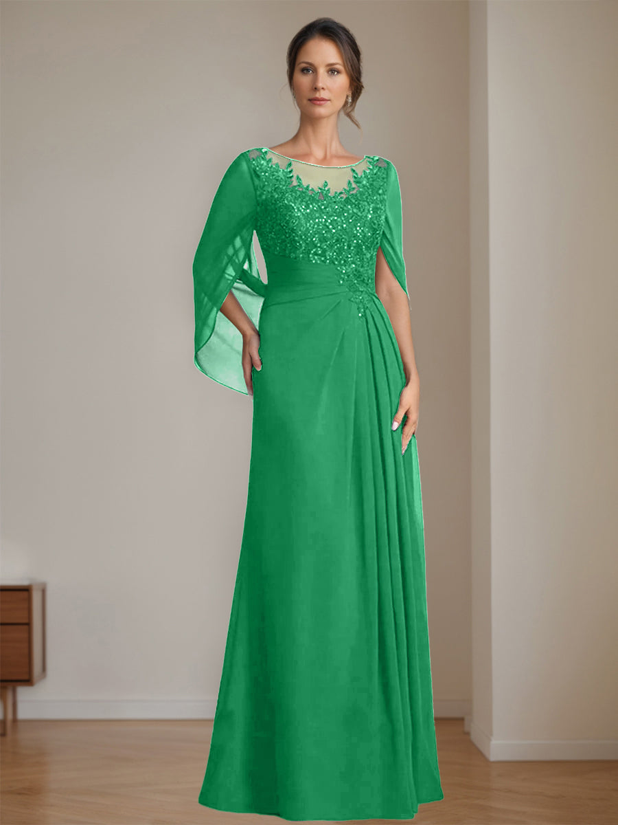 A-Line/Princess Scoop Floor-Length Mother of the Bride Dresses with Pleated & Sequins