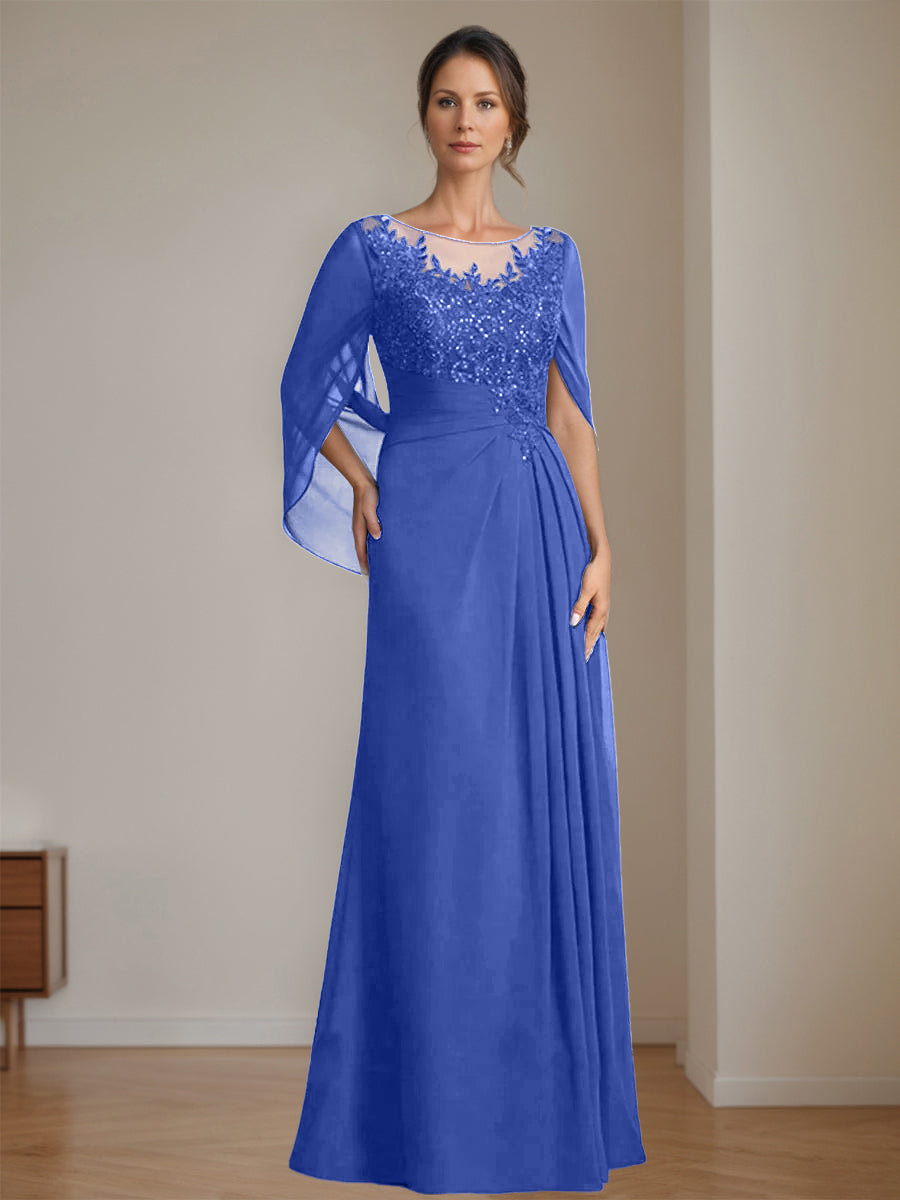 A-Line/Princess Scoop Floor-Length Mother of the Bride Dresses with Pleated & Sequins