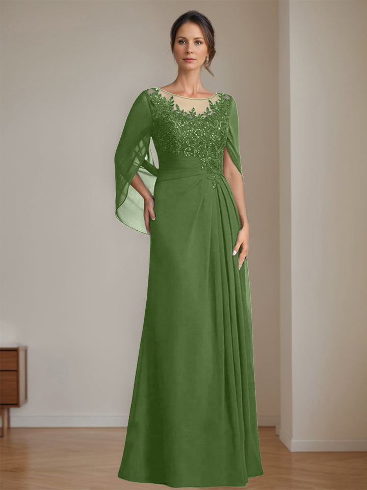 A-Line/Princess Scoop Floor-Length Mother of the Bride Dresses with Pleated & Sequins