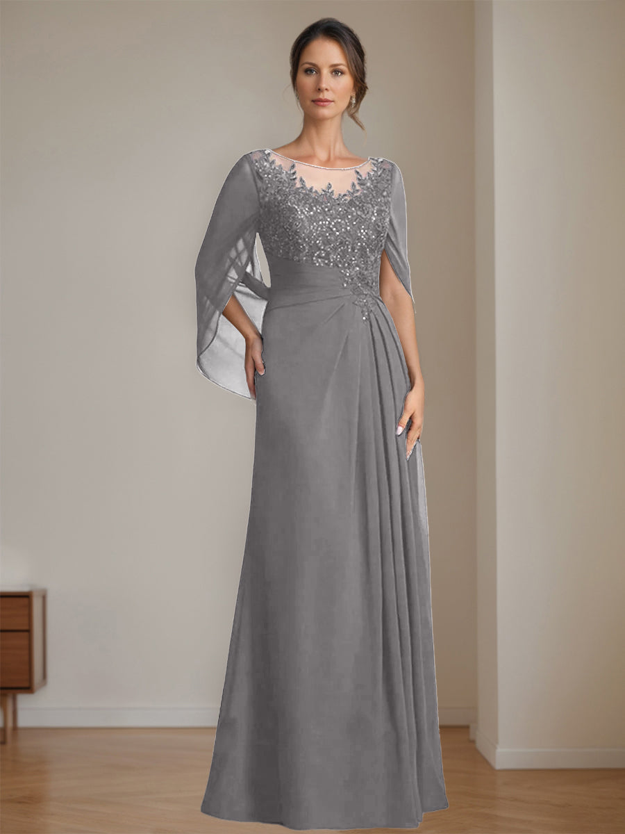 A-Line/Princess Scoop Floor-Length Mother of the Bride Dresses with Pleated & Sequins