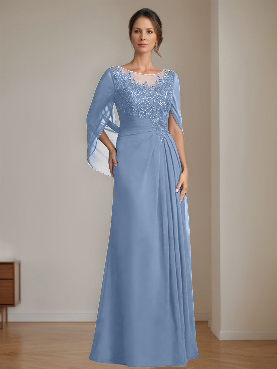 A-Line/Princess Scoop Floor-Length Mother of the Bride Dresses with Pleated & Sequins