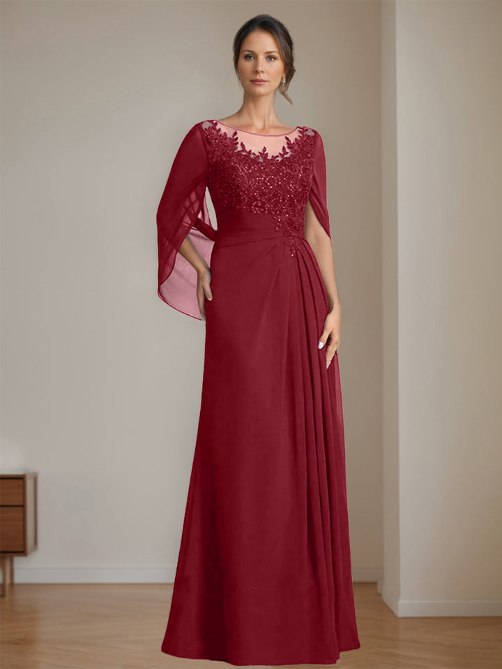 A-Line/Princess Scoop Floor-Length Mother of the Bride Dresses with Pleated & Sequins