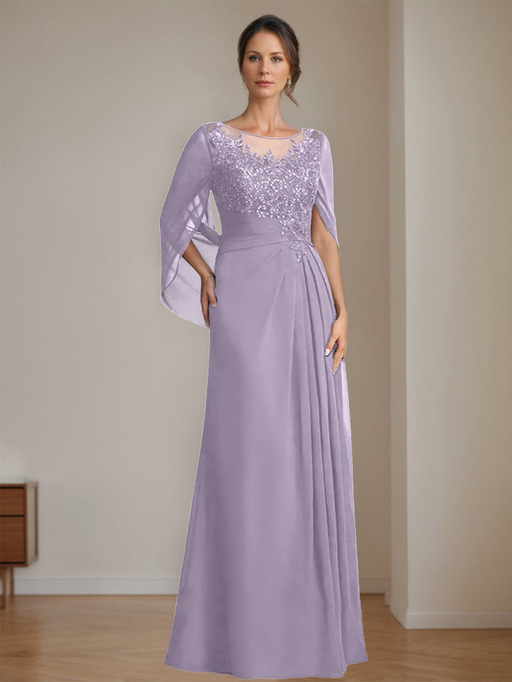 A-Line/Princess Scoop Floor-Length Mother of the Bride Dresses with Pleated & Sequins