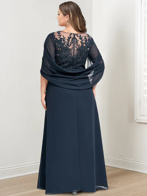 A-Line/Princess Scoop Floor-Length Mother of the Bride Dresses with Pleated & Sequins