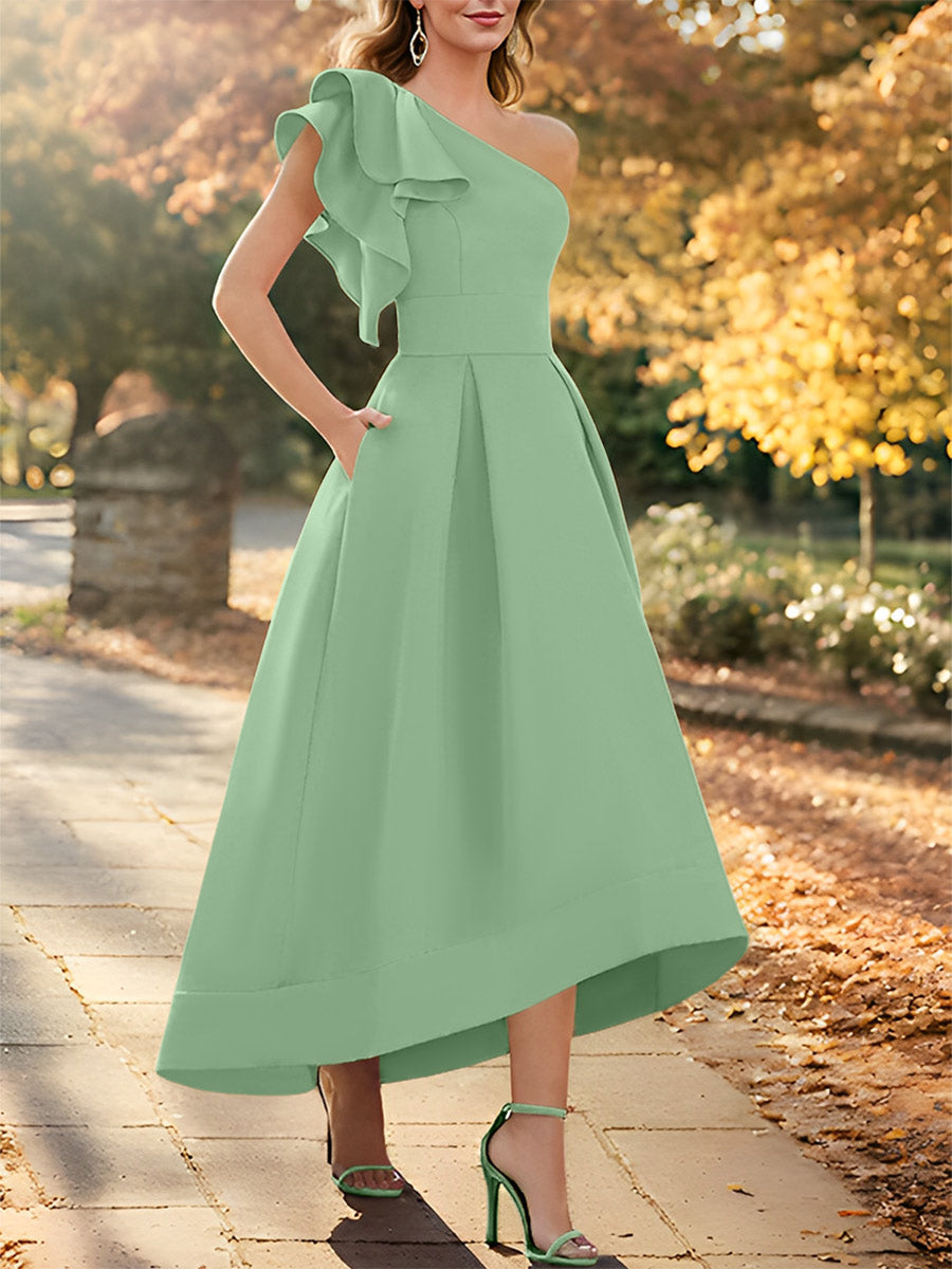 A-Line/Princess One-Shoulder Sleeveless Asymmetrical Mother of the Bride Dresses with Ruffles Dusty Sage A-Line/Princess One-Shoulder Sleeveless Asymmetrical Mother of the Bride Dresses with Ruffles Dusty Sage