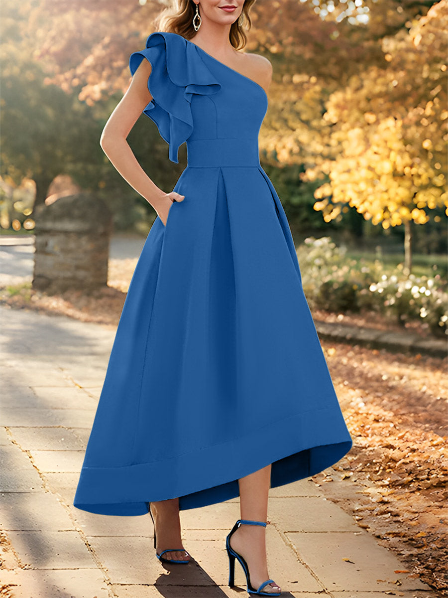 A-Line/Princess One-Shoulder Sleeveless Asymmetrical Mother of the Bride Dresses with Ruffles