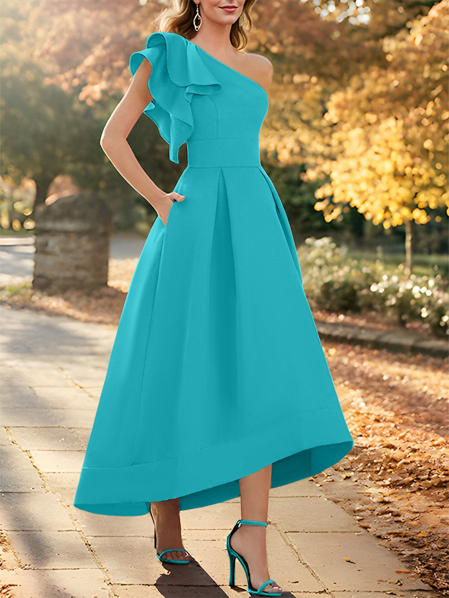 A-Line/Princess One-Shoulder Sleeveless Asymmetrical Mother of the Bride Dresses with Ruffles