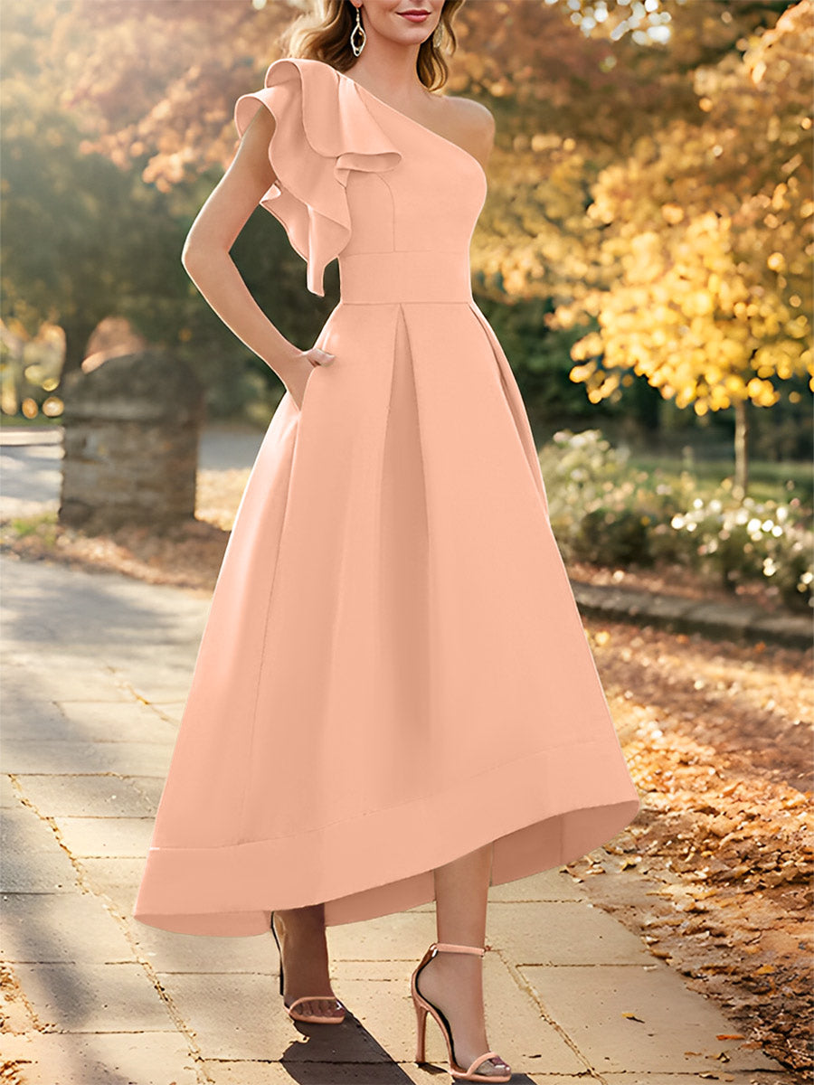 A-Line/Princess One-Shoulder Sleeveless Asymmetrical Mother of the Bride Dresses with Ruffles Salmon A-Line/Princess One-Shoulder Sleeveless Asymmetrical Mother of the Bride Dresses with Ruffles Salmon