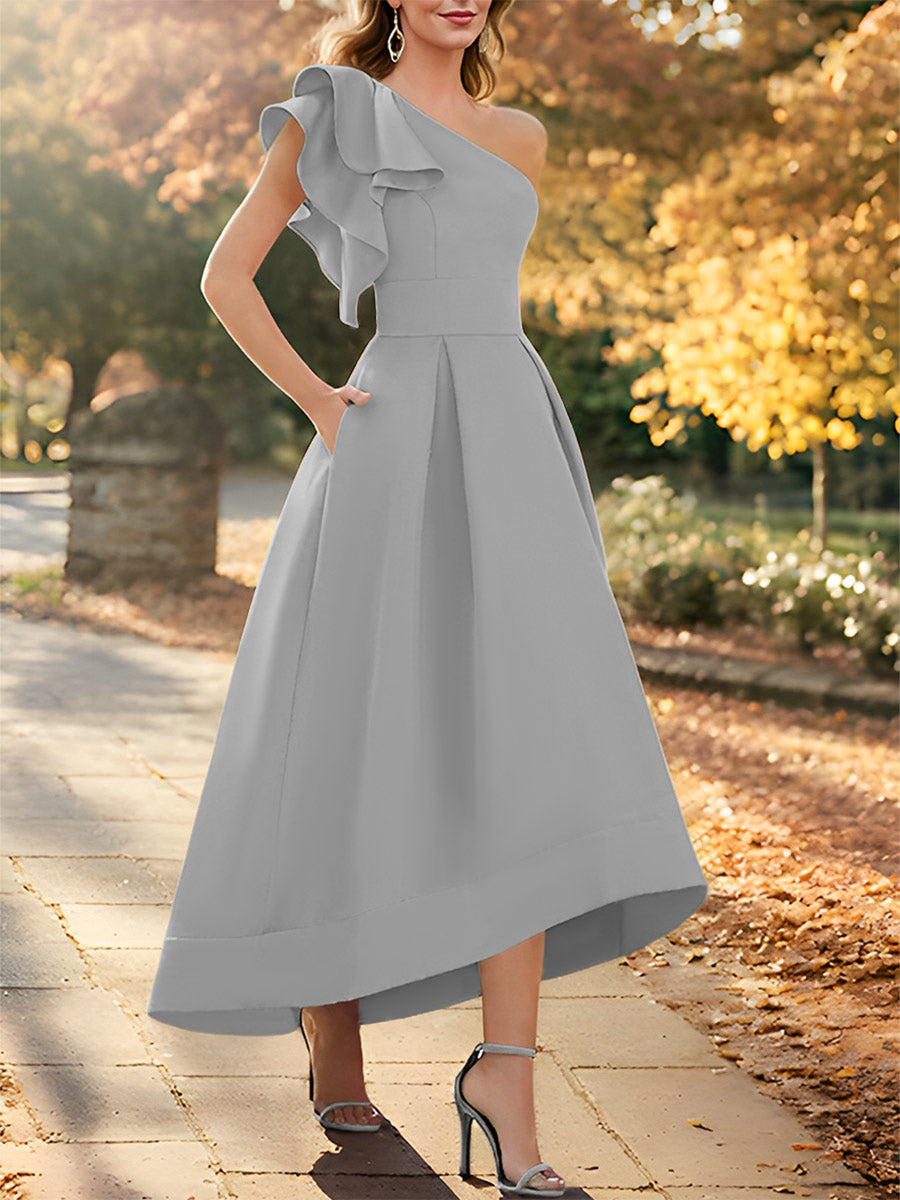A-Line/Princess One-Shoulder Sleeveless Asymmetrical Mother of the Bride Dresses with Ruffles Taupe