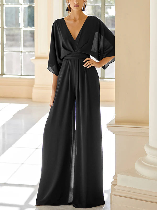 Chiffon V-Neck Mother of the Bride Pantsuits with Pockets