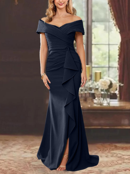 Navy Bridal's Mother Dresses for Women Sheath Off Shoulder Sleeveless Mother of The Groom Gowns for Wedding Party Occasions Navy Bridal's Mother Dresses for Women Sheath Off Shoulder Sleeveless Mother of The Groom Gowns for Wedding Party Occasions