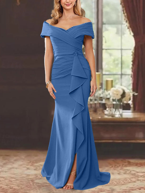 Sheath/Column Off-the-Shoulder Sleeveless Floor-Length Mother of the Bride Dresses With Ruffles