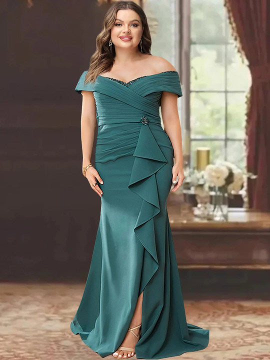 Sheath/Column Off-the-Shoulder Sleeveless Floor-Length Mother of the Bride Dresses With Ruffles