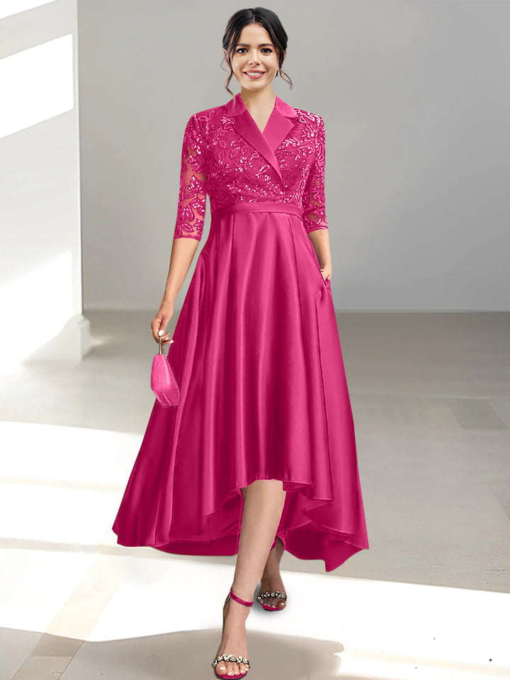 Sheath/Column V-Neck Tea-Length Mother of the Bride Dresses