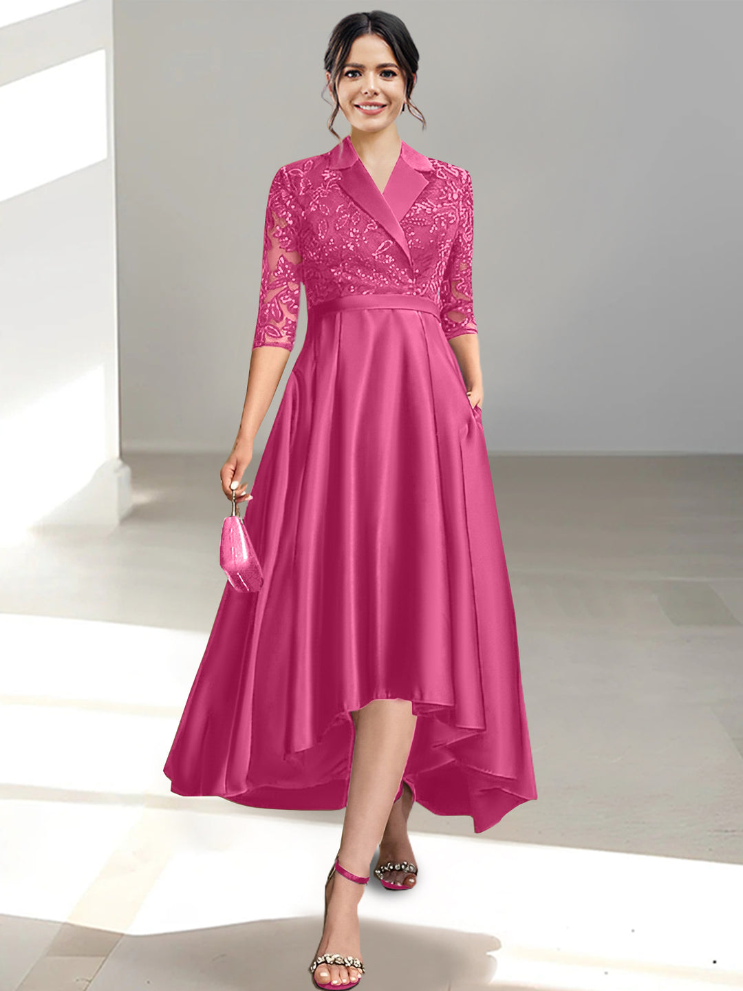 Sheath/Column V-Neck Tea-Length Mother of the Bride Dresses - Mondressy Sheath/Column V-Neck Tea-Length Mother of the Bride Dresses - Mondressy