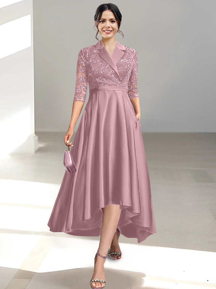 Sheath/Column V-Neck Tea-Length Mother of the Bride Dresses