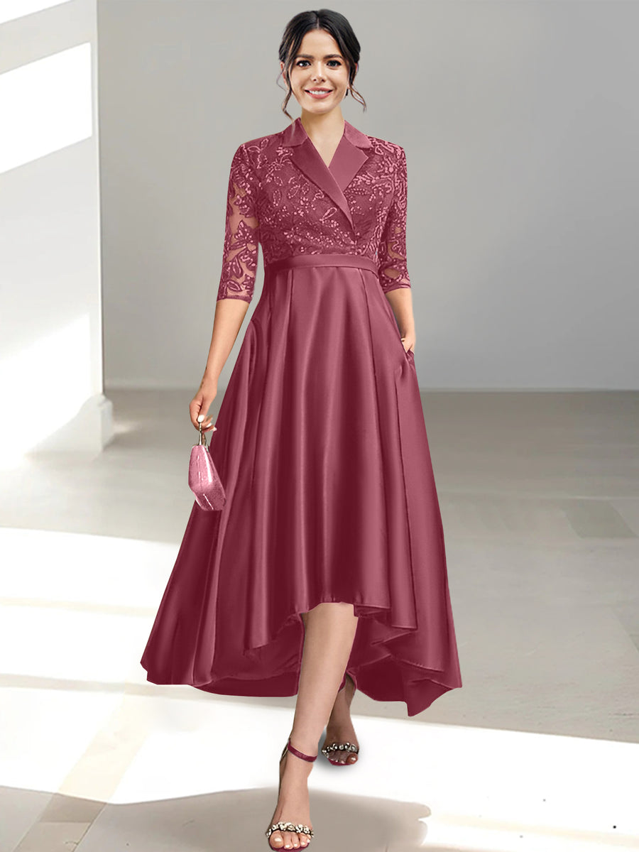 Sheath/Column V-Neck Tea-Length Mother of the Bride Dresses