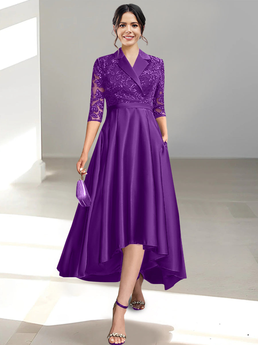 Sheath/Column V-Neck Tea-Length Mother of the Bride Dresses