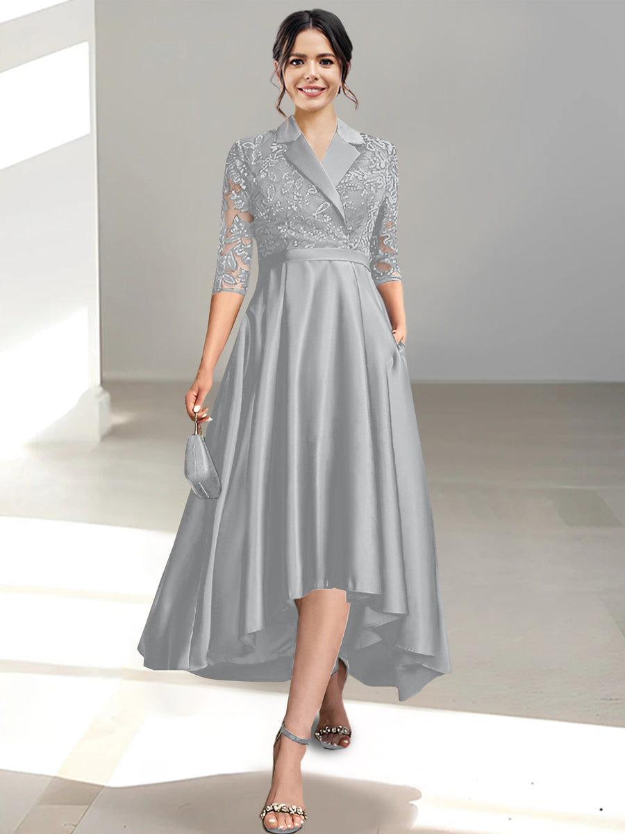 Sheath/Column V-Neck Half Sleeves Tea-Length Mother of the Bride Dresses with Feather