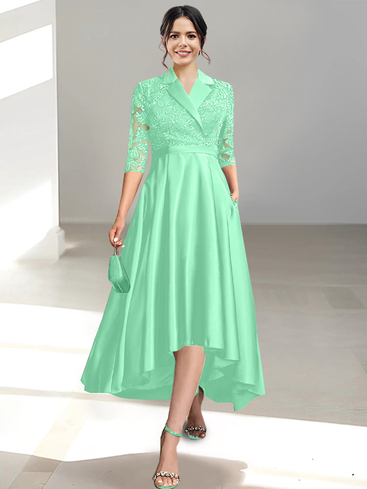 Sheath/Column V-Neck Tea-Length Mother of the Bride Dresses