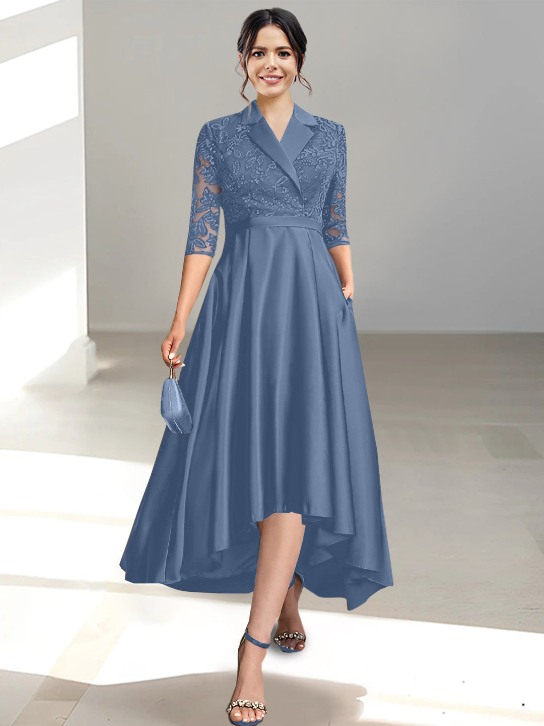 Sheath/Column V-Neck Tea-Length Mother of the Bride Dresses