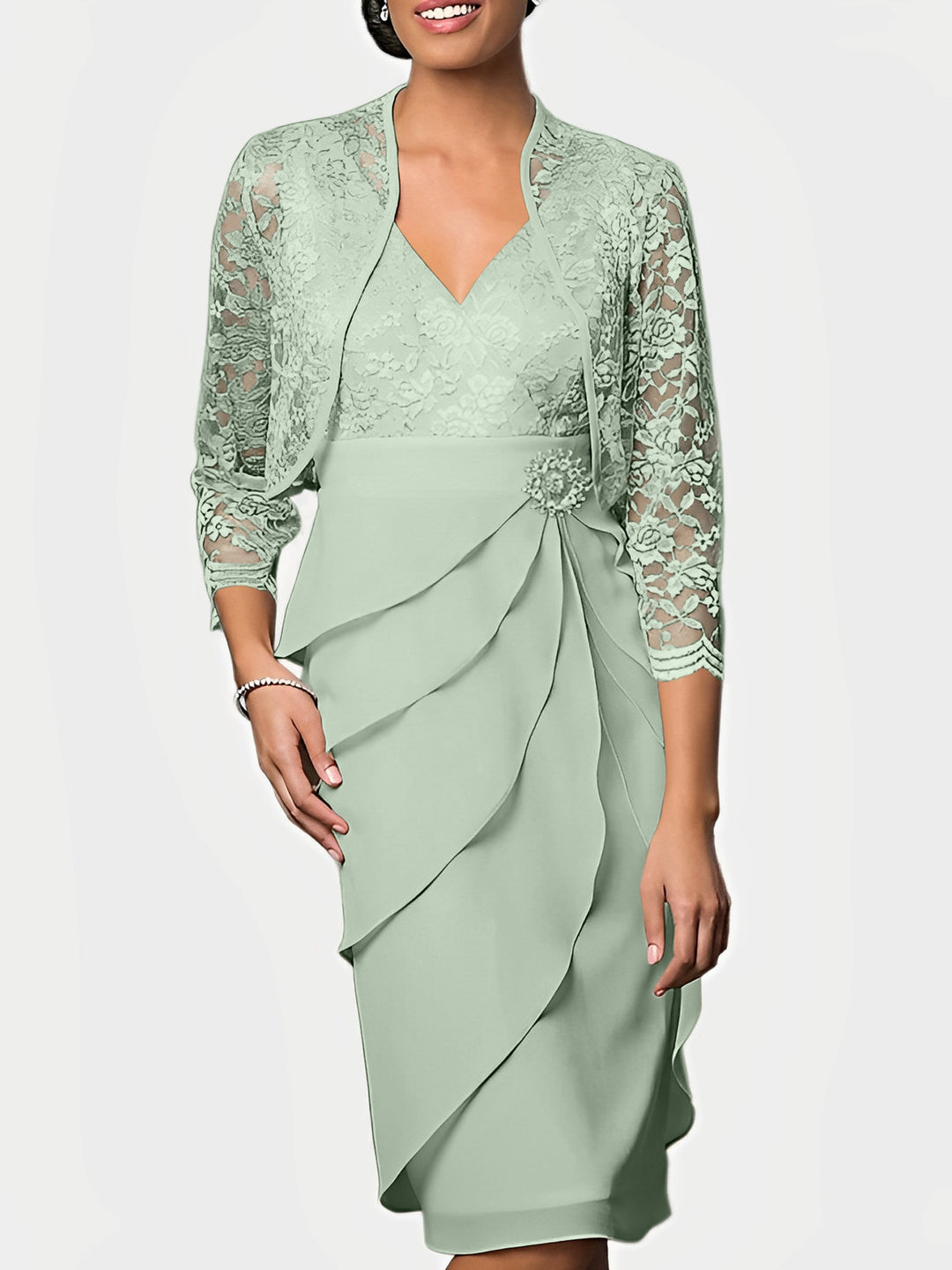 Sheath/Column V-Neck Knee-Length Mother of the Bride Dresses Dusty Sage