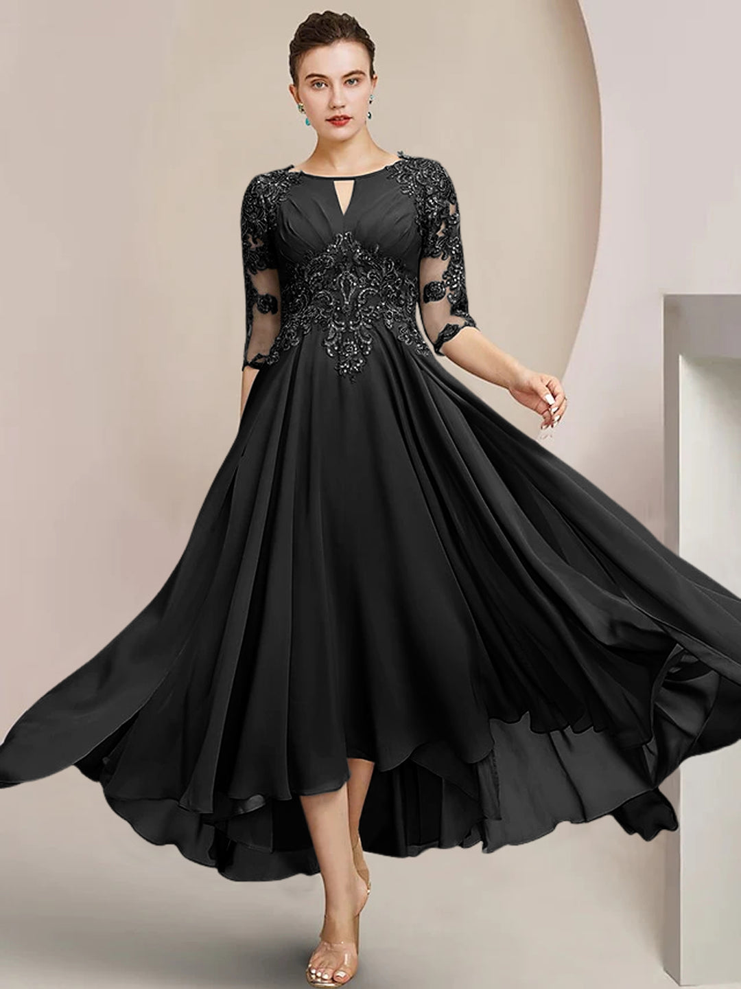 A-Line/Princess Scoop Tea-Length Mother of the Bride Dresses Red