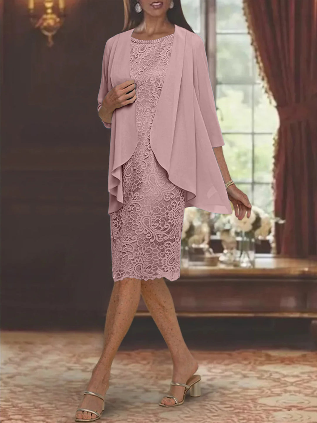 Sheath/Column Jewel Neck Tea-Length Mother of the Bride Dresses Lavender Sheath/Column Jewel Neck Tea-Length Mother of the Bride Dresses Lavender