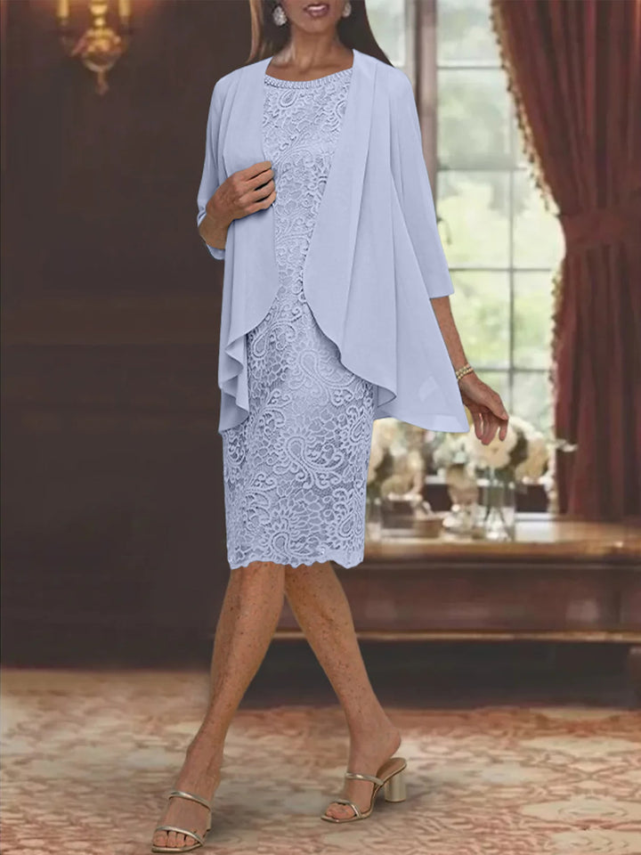 Sheath/Column Jewel Neck Tea-Length Mother of the Bride Dresses