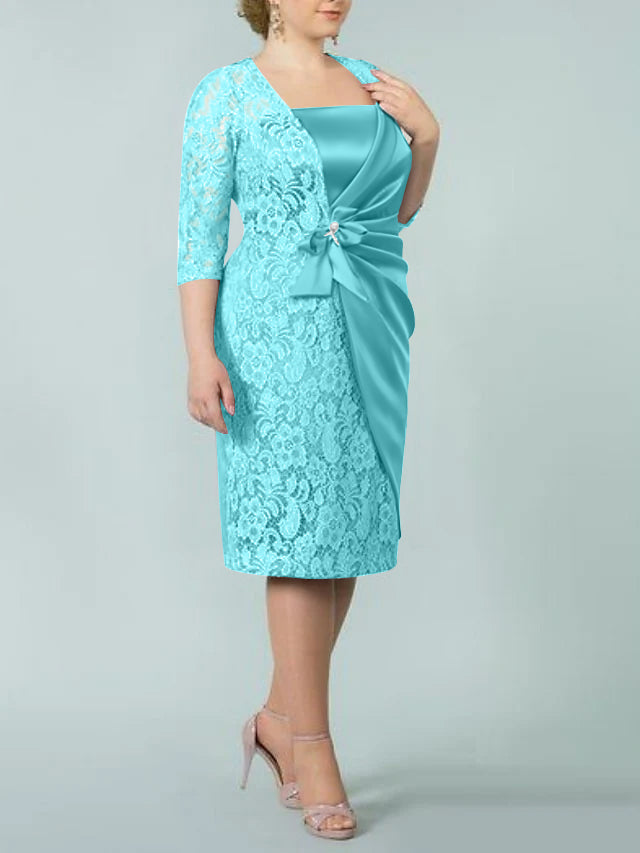 Sheath/Column Square Neck Tea-Length Mother of the Bride Dresses