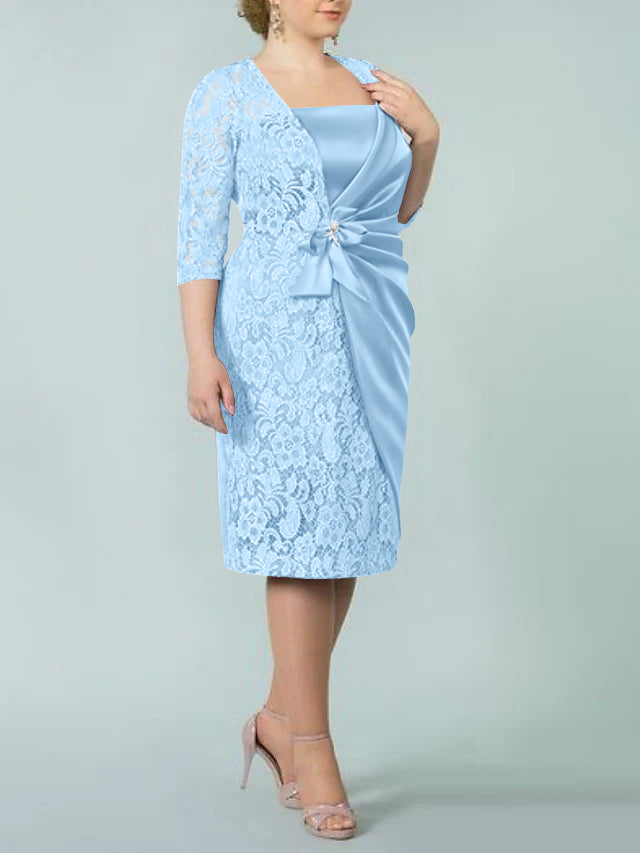 Sheath/Column Square Neck Tea-Length Mother of the Bride Dresses
