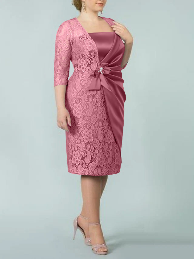 Sheath/Column Square Neck Tea-Length Mother of the Bride Dresses