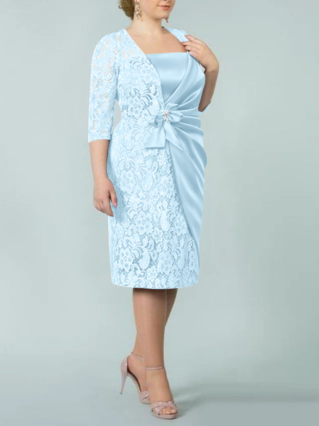 Sheath/Column Square Neck Tea-Length Mother of the Bride Dresses