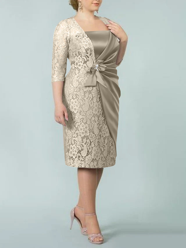 Sheath/Column Square Neck Tea-Length Mother of the Bride Dresses