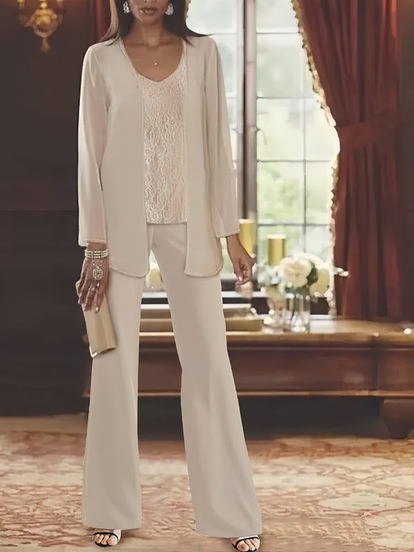 champagne chiffon mother of the bride pantsuit with jacket