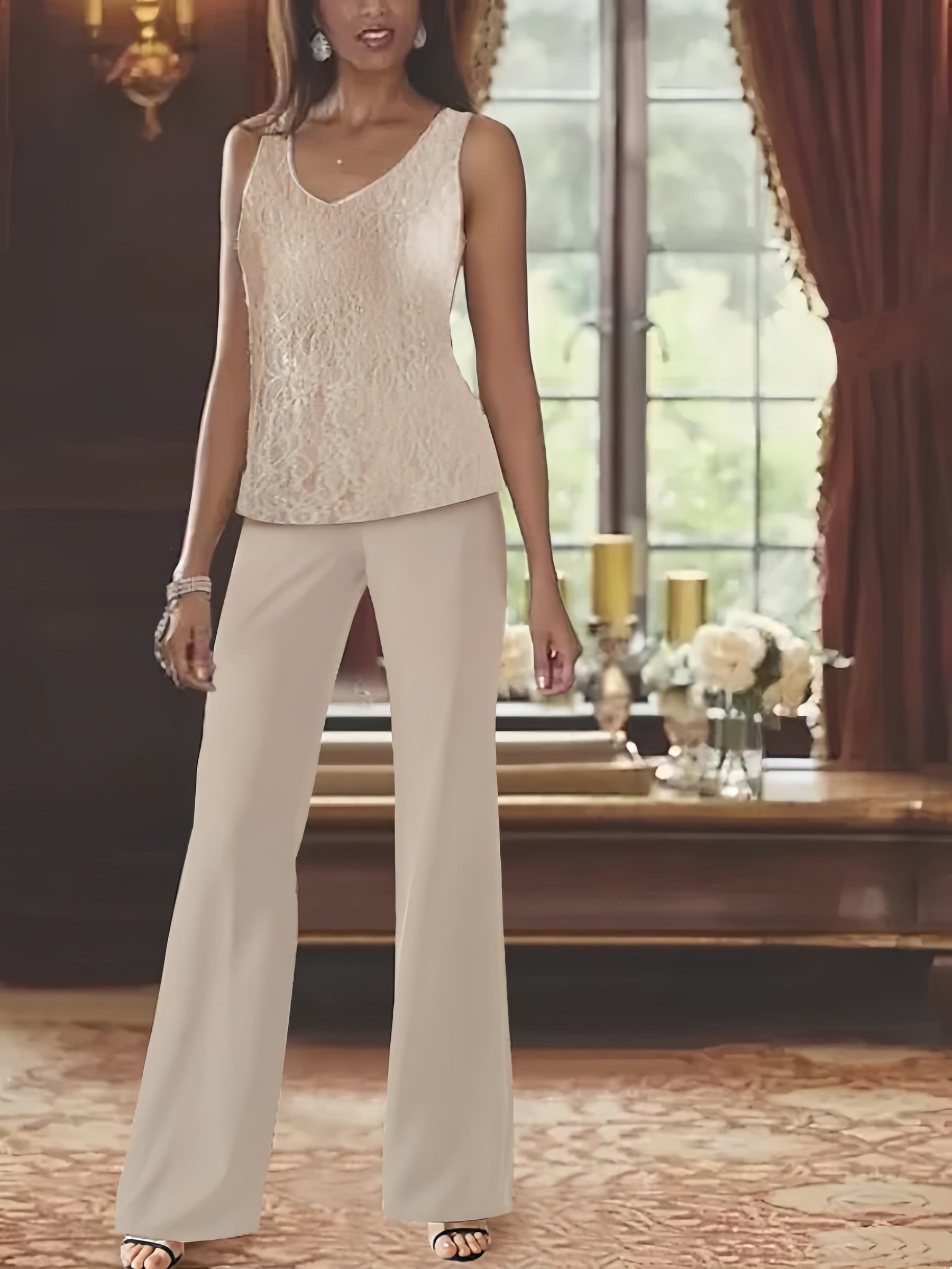 Chiffon V-Neck Mother of the Bride Pantsuits