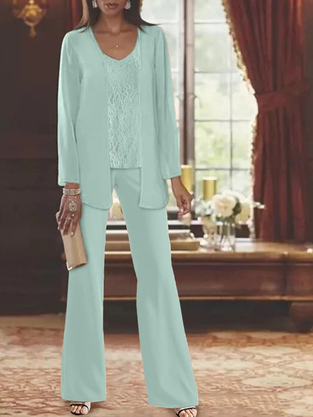 mother of the bride dresses pant suits Chiffon Mother of the Bride Pantsuits with Jacket