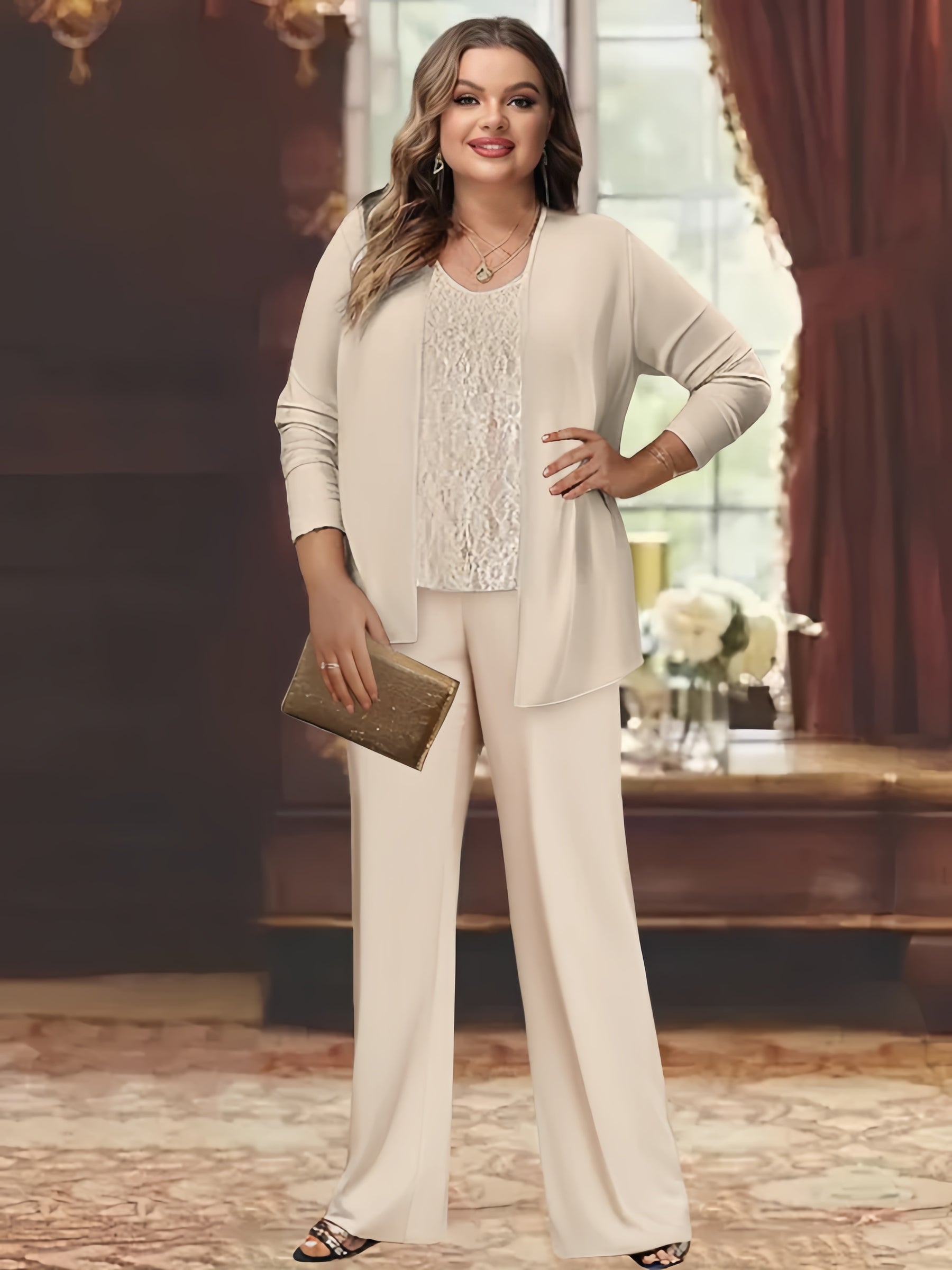 Chiffon Mother of the Bride Pantsuits with Jacket & Sequins main image 0