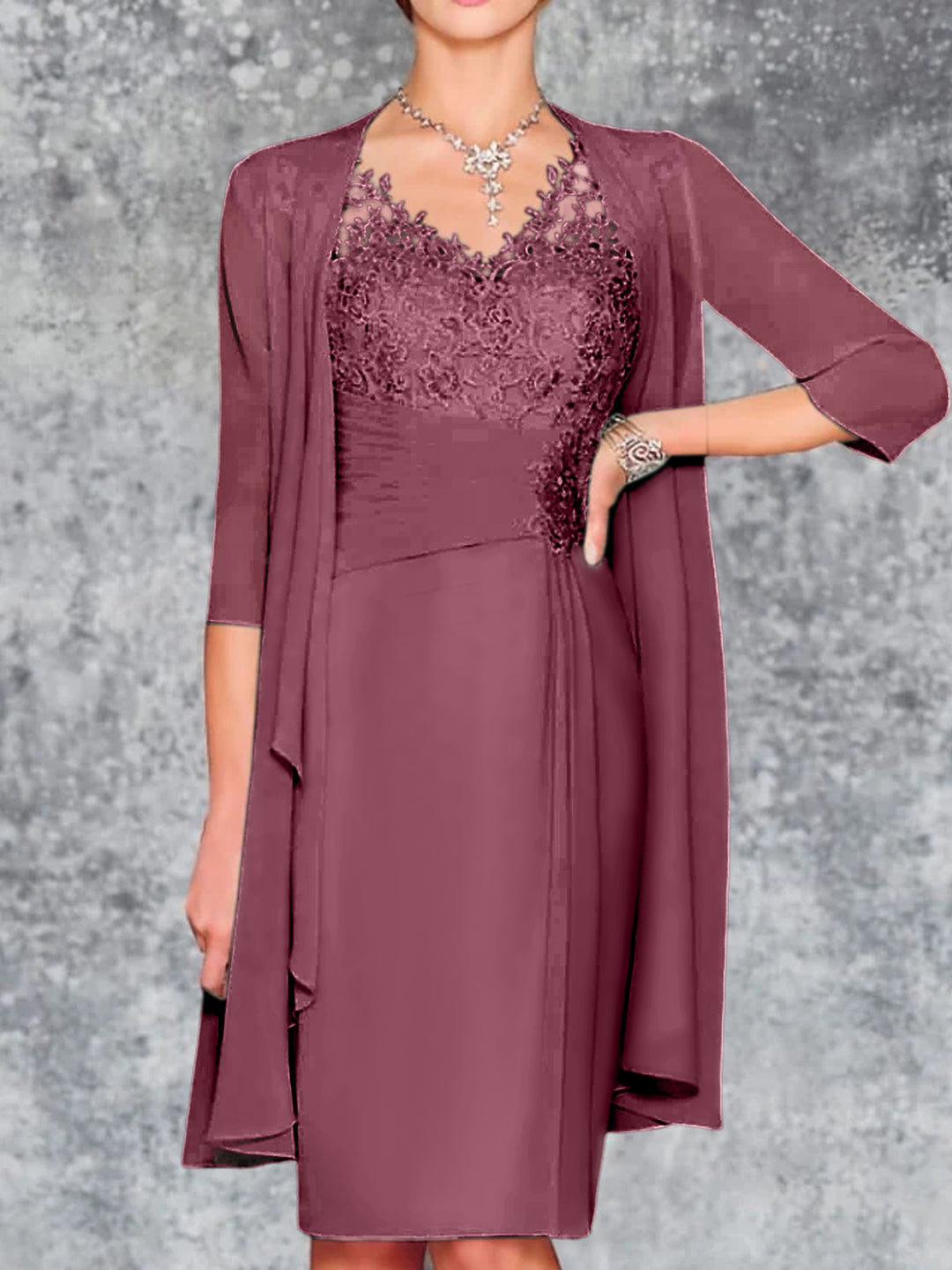 Sheath/Column V-Neck Knee-Length Mother of the Bride Dresses Orchid
