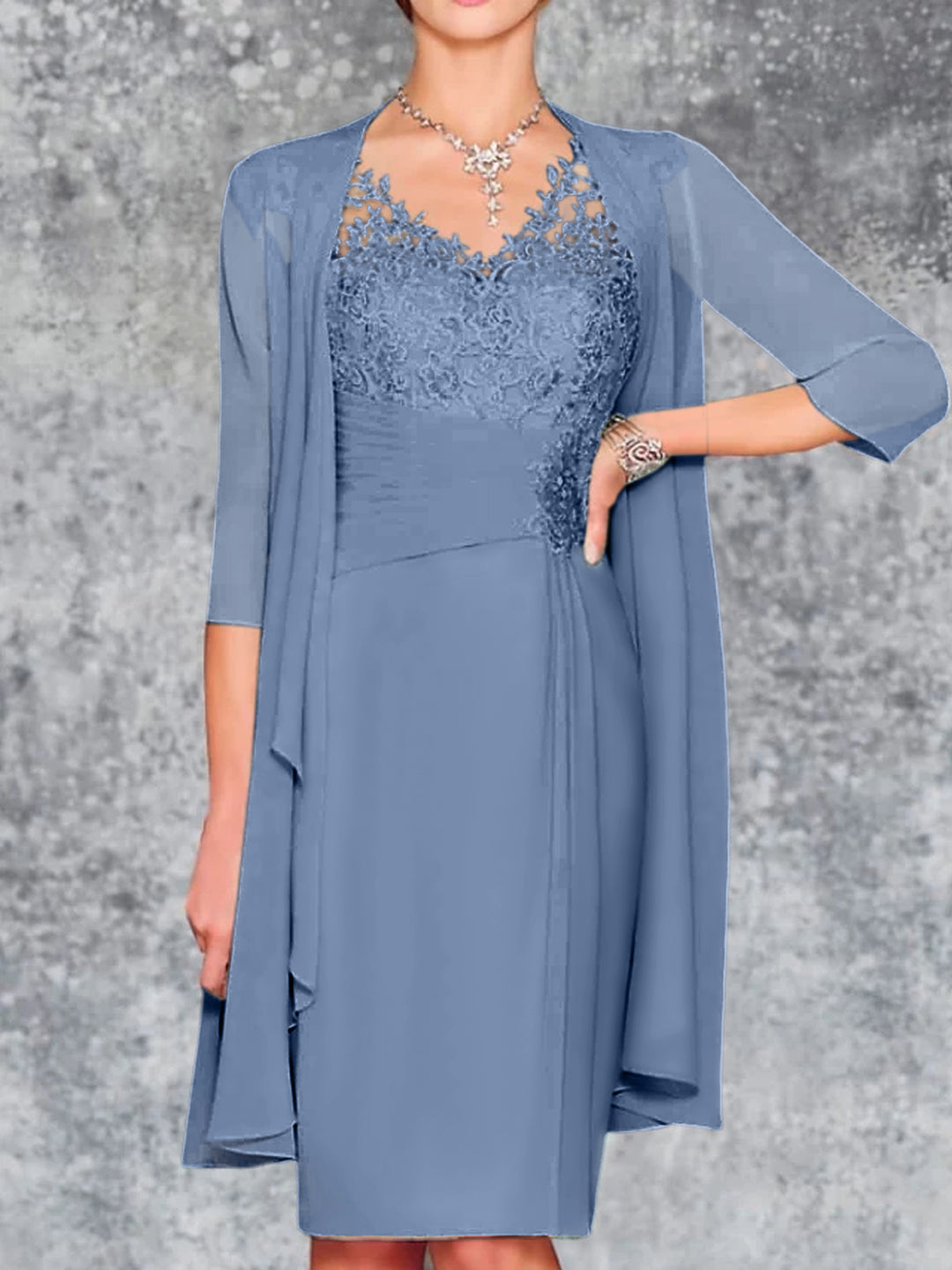 Sheath/Column V-Neck Knee-Length Mother of the Bride Dresses - Mondressy Sheath/Column V-Neck Knee-Length Mother of the Bride Dresses - Mondressy