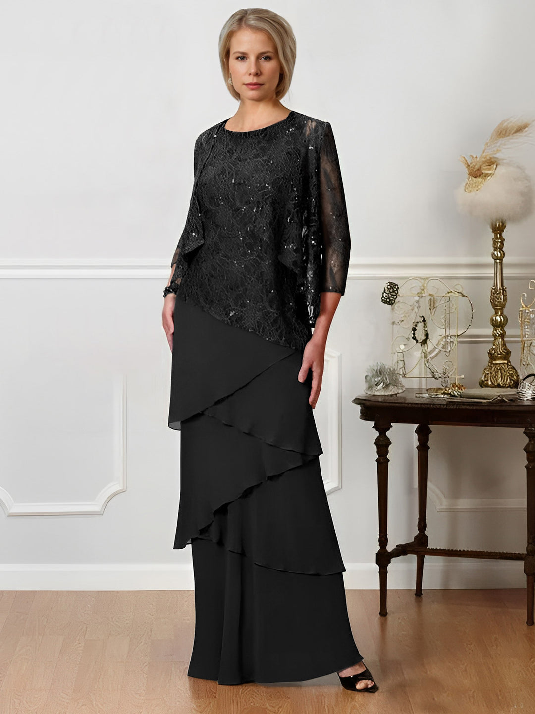 A-Line/Princess Jewel Neck Floor-Length Mother of the Bride Dresses Black A-Line/Princess Jewel Neck Floor-Length Mother of the Bride Dresses Black