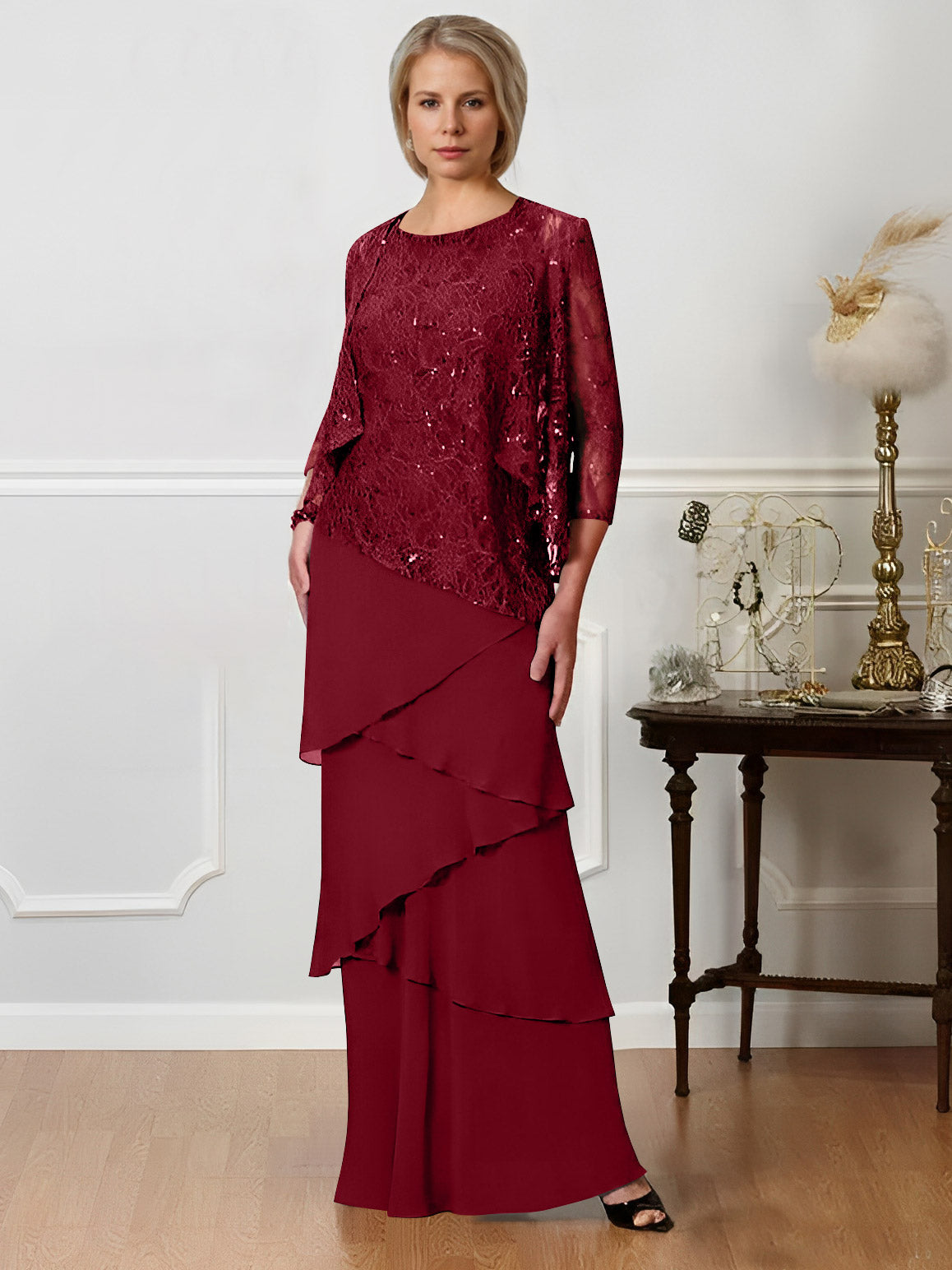 A-Line/Princess Jewel Neck Floor-Length Mother of the Bride