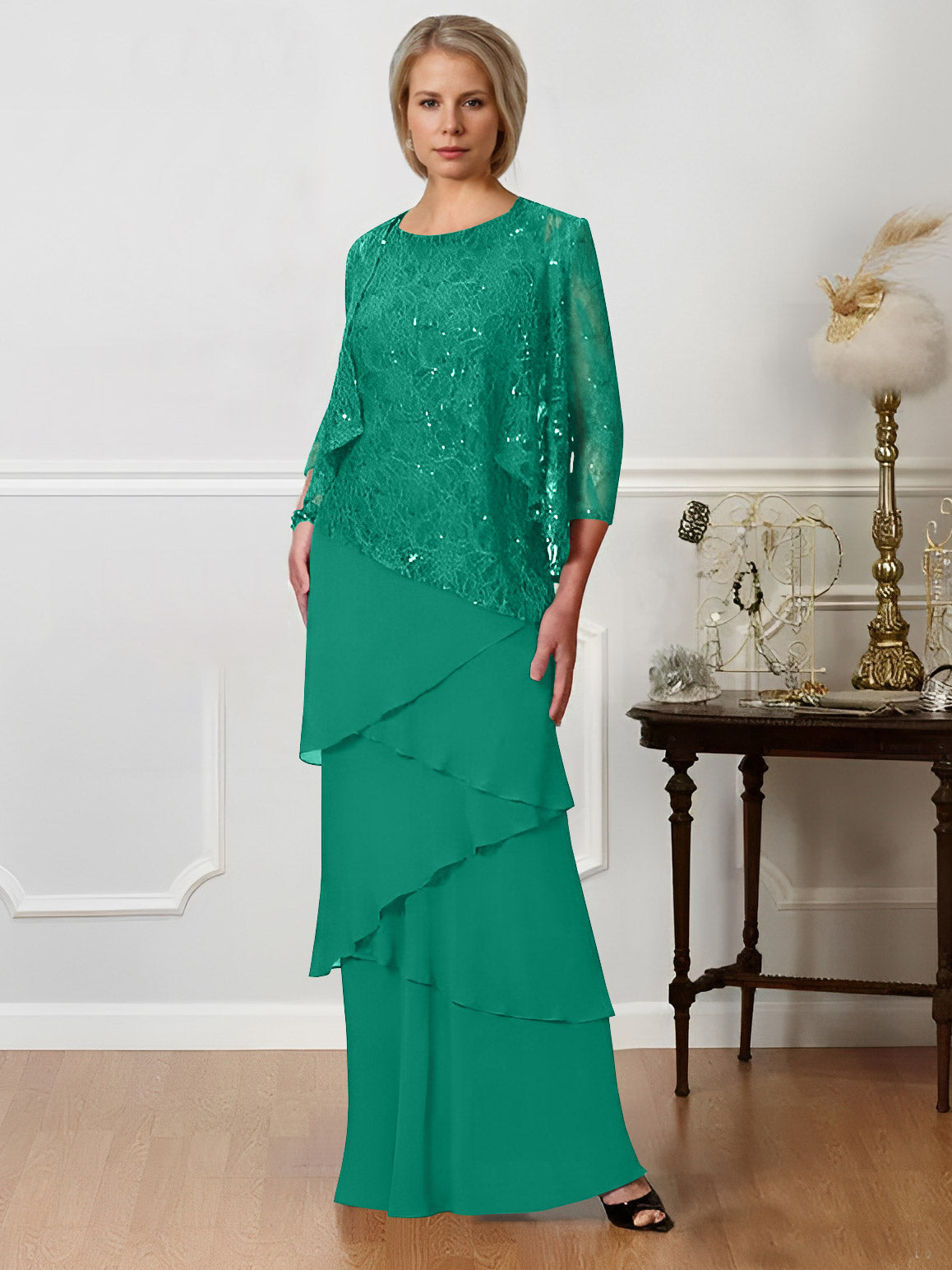 A-Line/Princess Jewel Neck Floor-Length Mother of the Bride