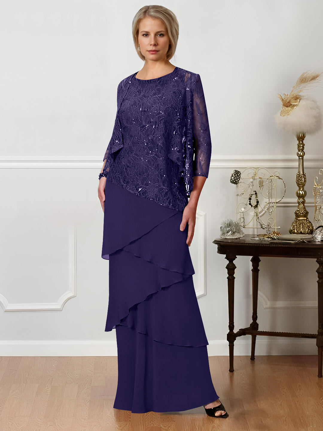 A-Line/Princess Jewel Neck Floor-Length Mother of the Bride Dresses