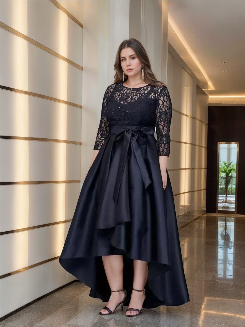 A-Line/Princess Scoop Plus Size Asymmetrical Mother of the Bride Dress - Mondressy A-Line/Princess Scoop Plus Size Asymmetrical Mother of the Bride Dress - Mondressy
